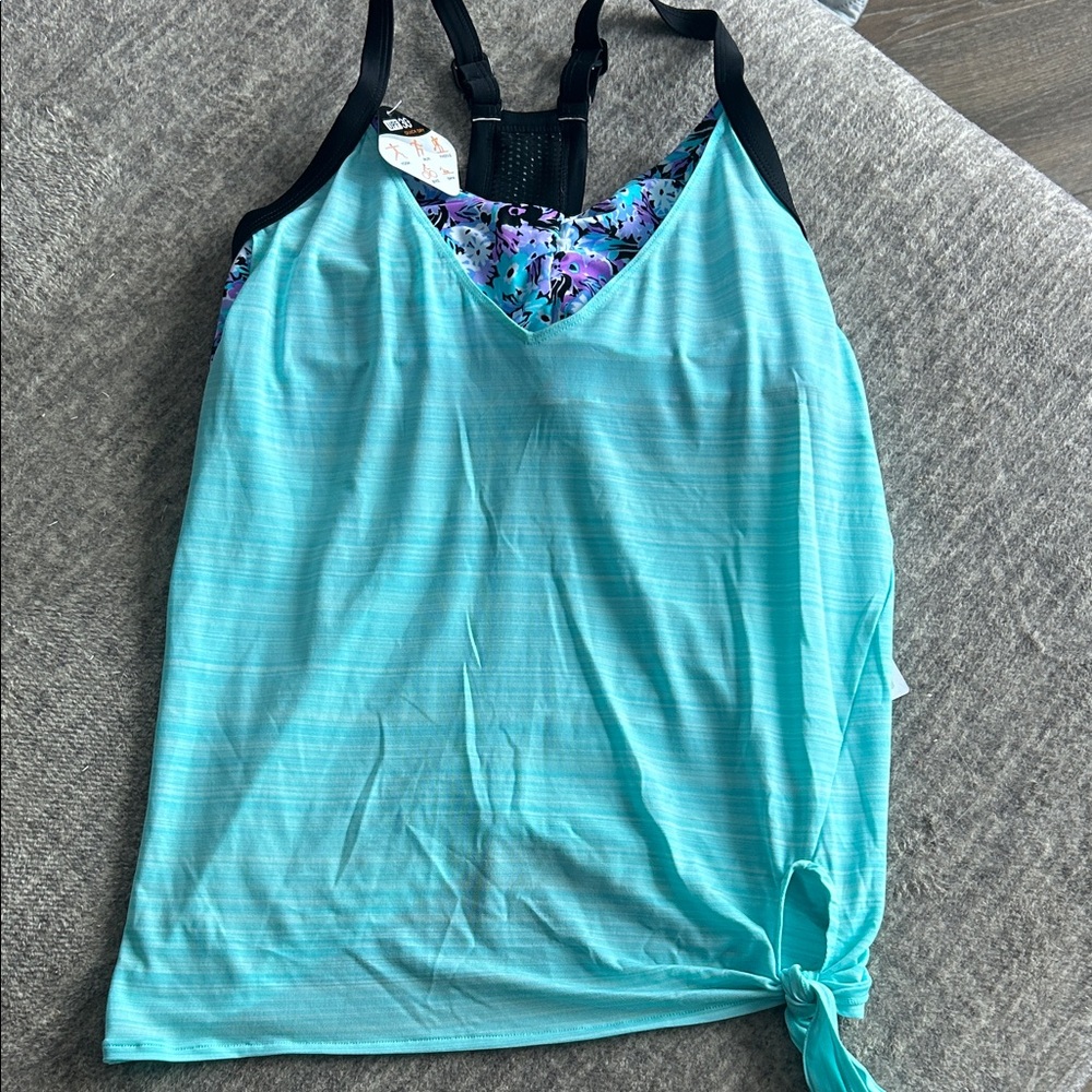 ZeroXposur Aqua and Black Floral Tank Top